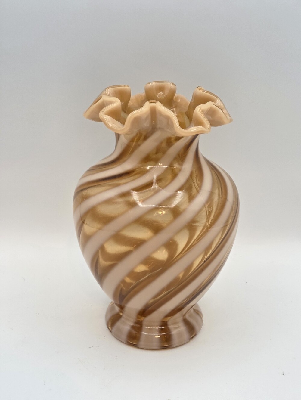 Fenton Butterscotch Caramel Cameo Spiral Optic Vase
